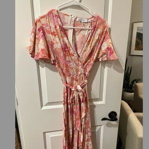 Petal + Pup Ruffle Sleeve Floral Midi Dress - Orange and Pink Size 4